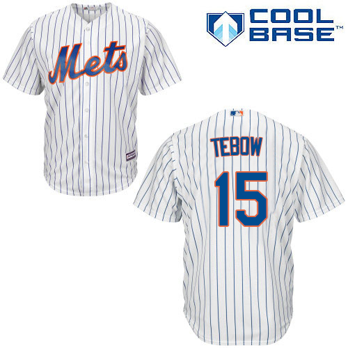 Mets #15 Tim Tebow White(Blue Strip) Home Cool Base Stitched Youth MLB Jersey - Click Image to Close